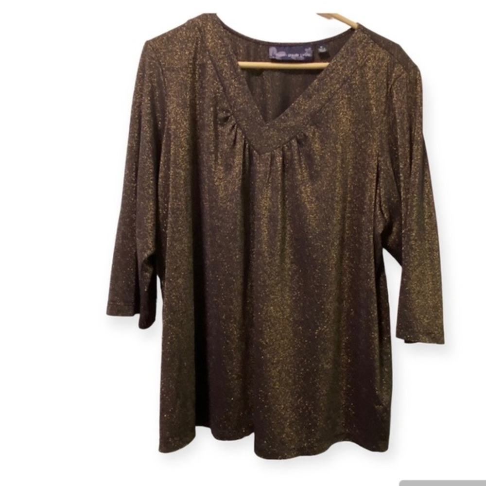 Susan Graver Shirt Women’s Size 1X Long Sleeve Metallic Color Pull Over